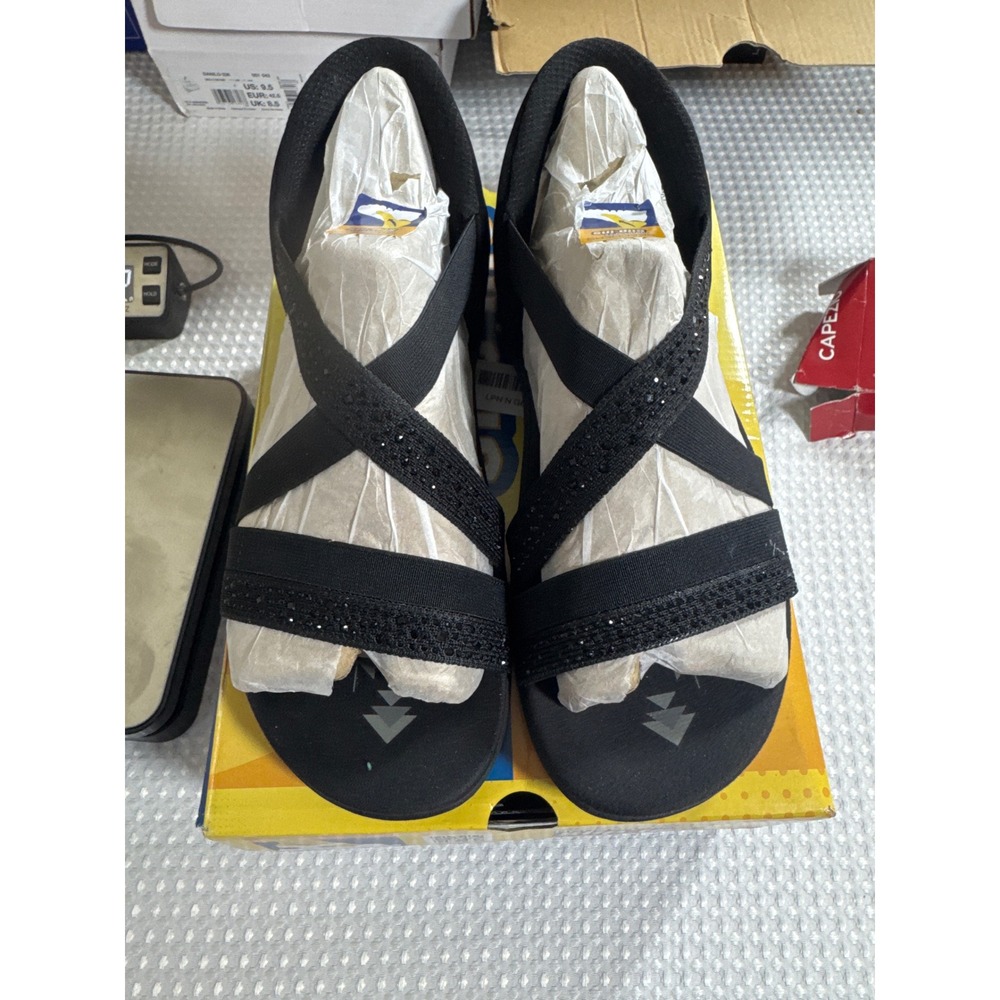 Skechers Sandals Women 8 Summer Sparkle Black Casual Walking 163574 NIB